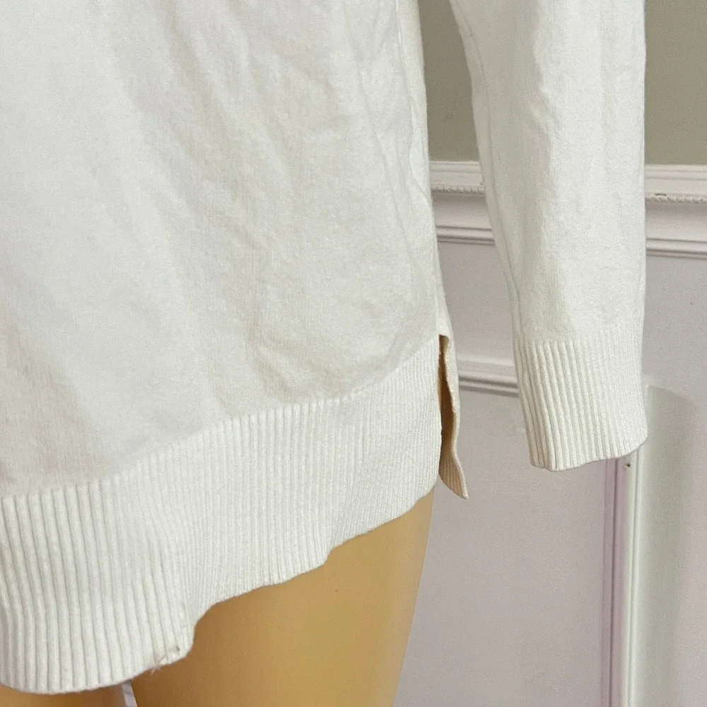 Jouica‎ V-Neck Sweater Womens 2XL White Long Sleeve Side Slits High-Low Pullover